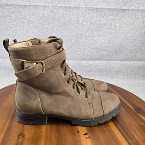 Women's Brown Lace-Up Buckle Accent Ankle Combat Liverpool‎  Boots 8.5W Wide